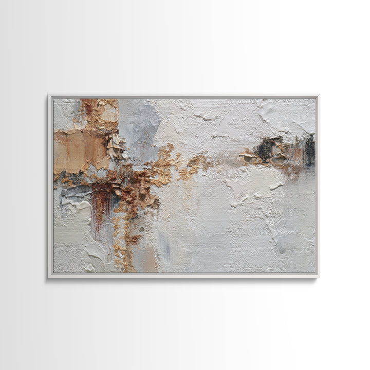 Ivory White Plaster Texture Composition Canvas Print, Monochrome Art, Boho Wall Art, Living Room Decor, Fine Art, Mono, MON-3x2-57
