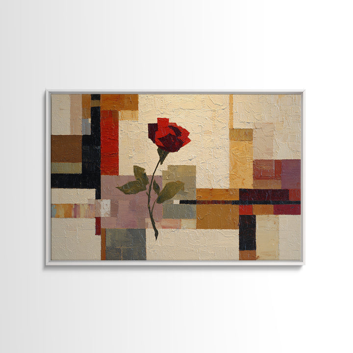 Single Red Rose Rendered Only Framed Canvas Print, Monochrome Art, Luxury Decor, Living Room Decor, Oil Painting, Mono, MON-3x2-59
