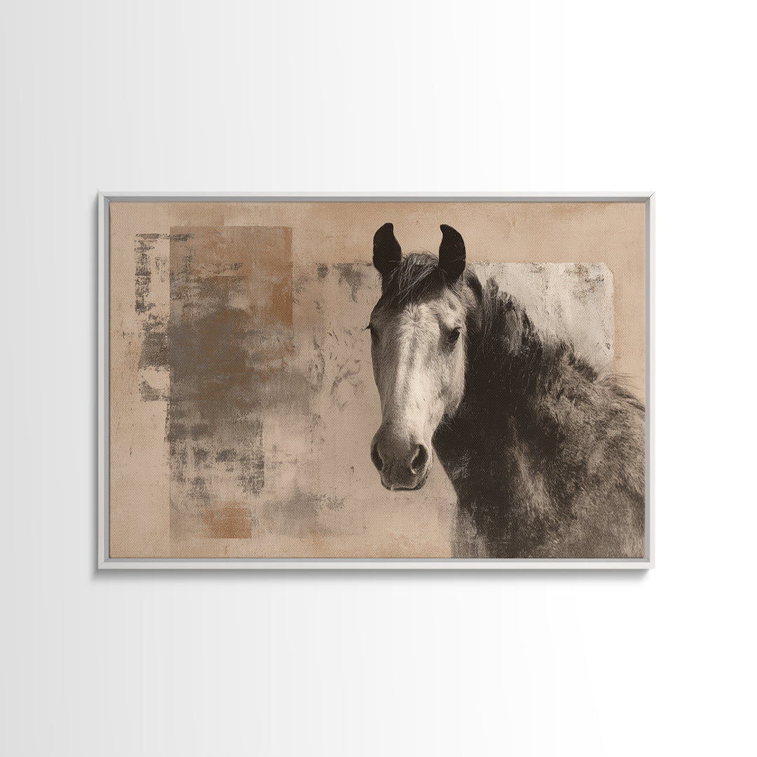 Sepia Horse Portrait Framed Canvas Print, Monochrome Art, Unique Wall Art, Living Room Decor, Fine Art, Mono, Fine Art Print, MON-3x2-78