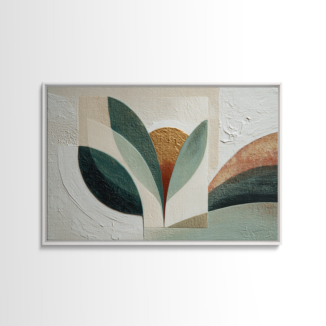 Green Botanical Study Framed Canvas Print, Monochrome Art, Abstract Painting, Living Room Decor, Watercolor Art, Mono, MON-3x2-79
