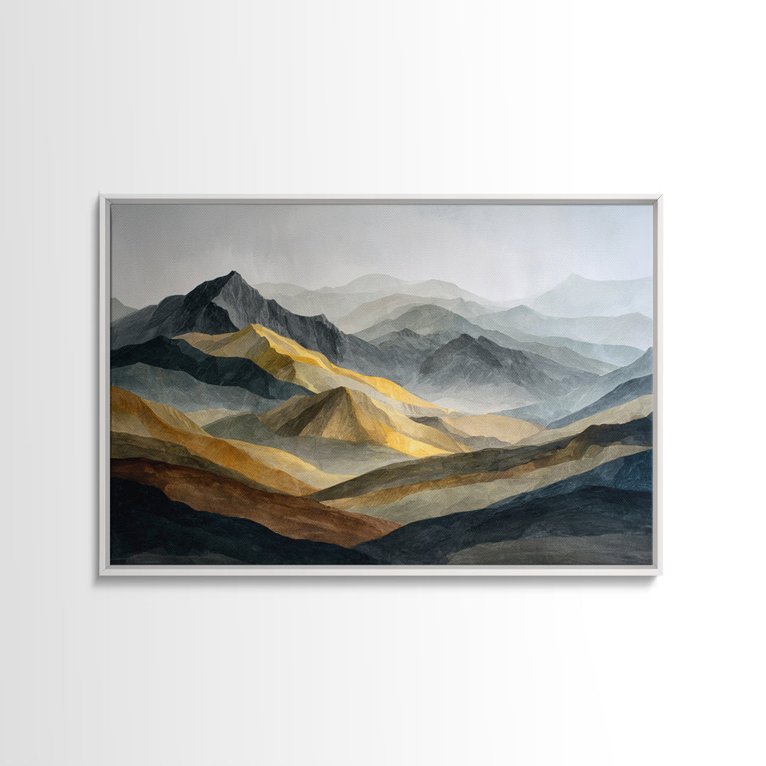 Charcoal Mountain Landscape Framed Canvas Print, Monochrome Art, Original Art, Living Room Decor, Fine Art, Mono, Bird Art, MON-3x2-8