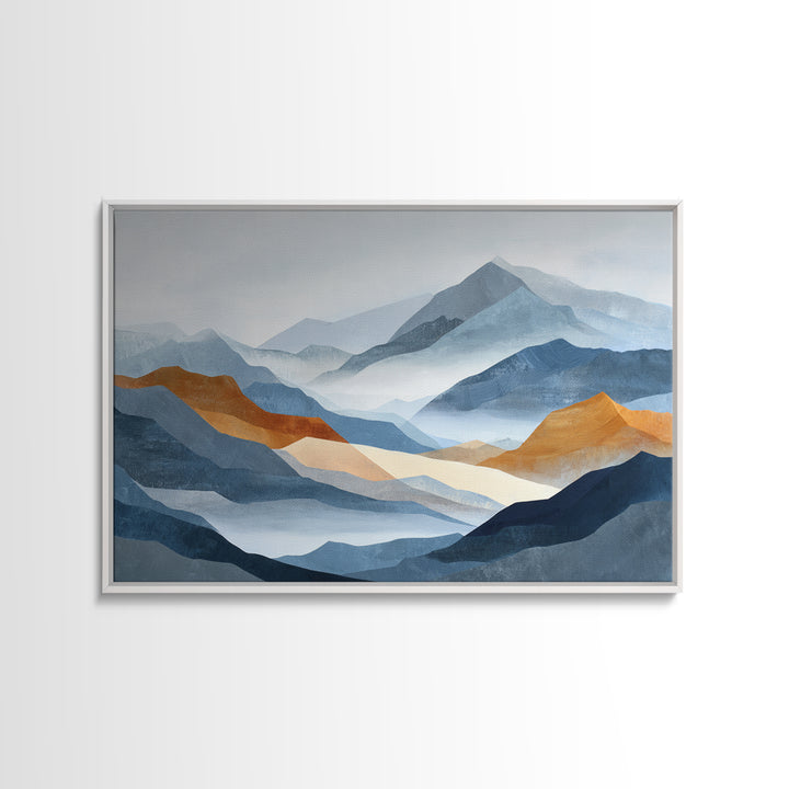 Charcoal Mountain Landscape Framed Canvas Print, Monochrome Art, Fine Art Print, Living Room Decor, Watercolor Art, Mono, MON-3x2-80