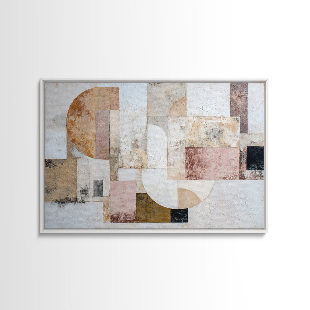Ivory White Plaster Texture Composition Framed Canvas Print, Monochrome Art, Abstract Painting, Living Room Decor, Mono, MON-3x2-81