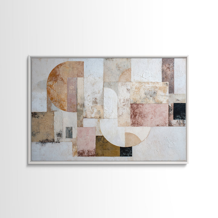 Ivory White Plaster Texture Composition Framed Canvas Print, Monochrome Art, Abstract Painting, Living Room Decor, Mono, MON-3x2-81