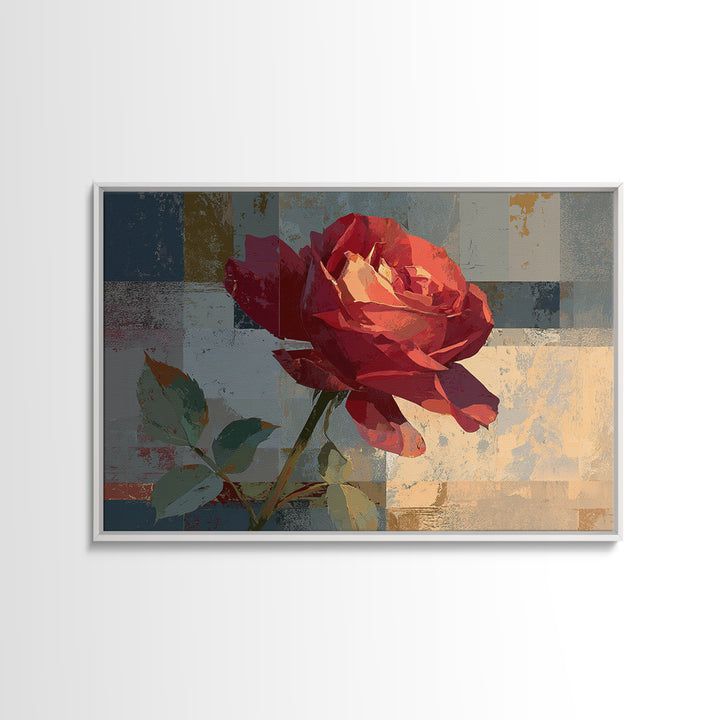 Single Red Rose Rendered Only Canvas Print, Monochrome Art, Wall Art, Living Room Decor, Fine Art, Mono, Abstract Art, MON-3x2-83