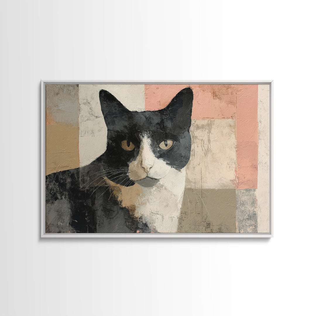 Monochrome Cat Portrait Framed Canvas Print, Monochrome Art, Modern Decor, Living Room Decor, Fine Art, Mono, Poster, MON-3x2-87