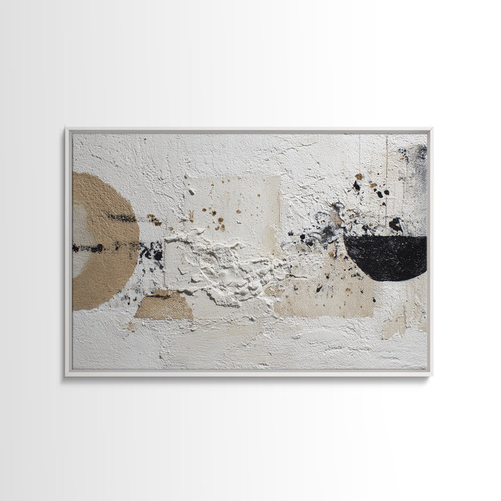 Ivory White Plaster Texture Composition Framed Canvas Print, Monochrome Art, Textured Wall Art, Living Room Decor, Mono, MON-3x2-9