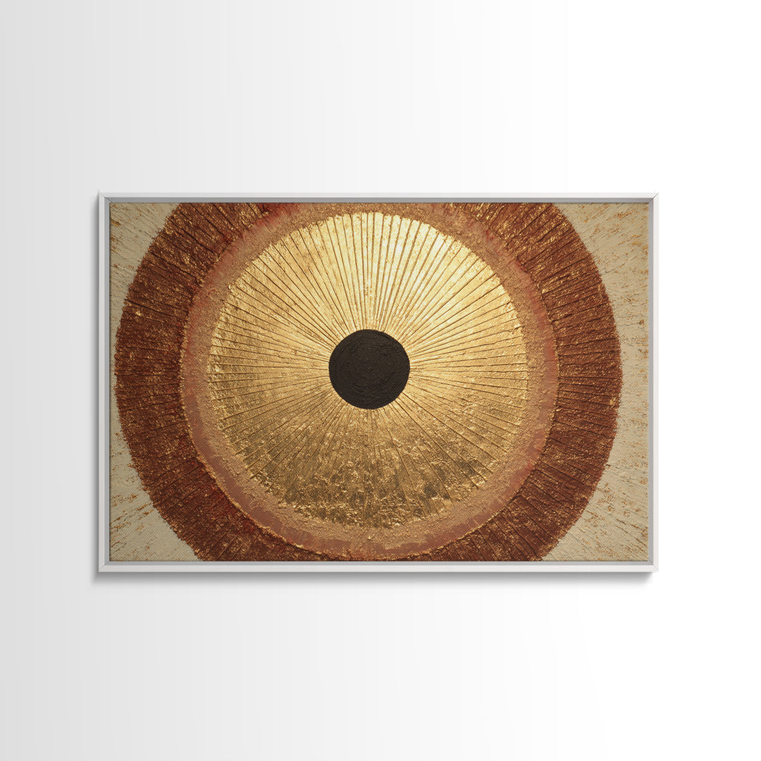 Gold Tonal Sunburst Medallion Framed Canvas Print, Monochrome Art, Dark Academia Decor, Living Room Decor, Fine Art, Mono, MON-3x2-90