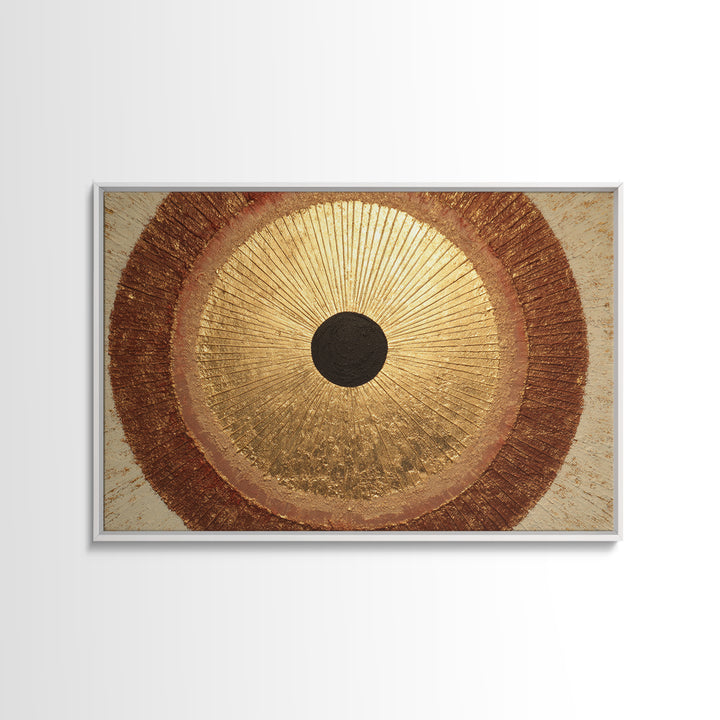 Gold Tonal Sunburst Medallion Framed Canvas Print, Monochrome Art, Dark Academia Decor, Living Room Decor, Fine Art, Mono, MON-3x2-90
