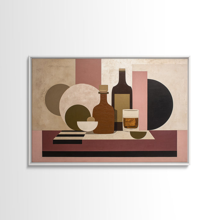 Brown Leather and Whiskey Still Life Framed Canvas Print, Monochrome Art, Minimalist Decor, Living Room Decor, Fine Art, Mono, MON-3x2-99