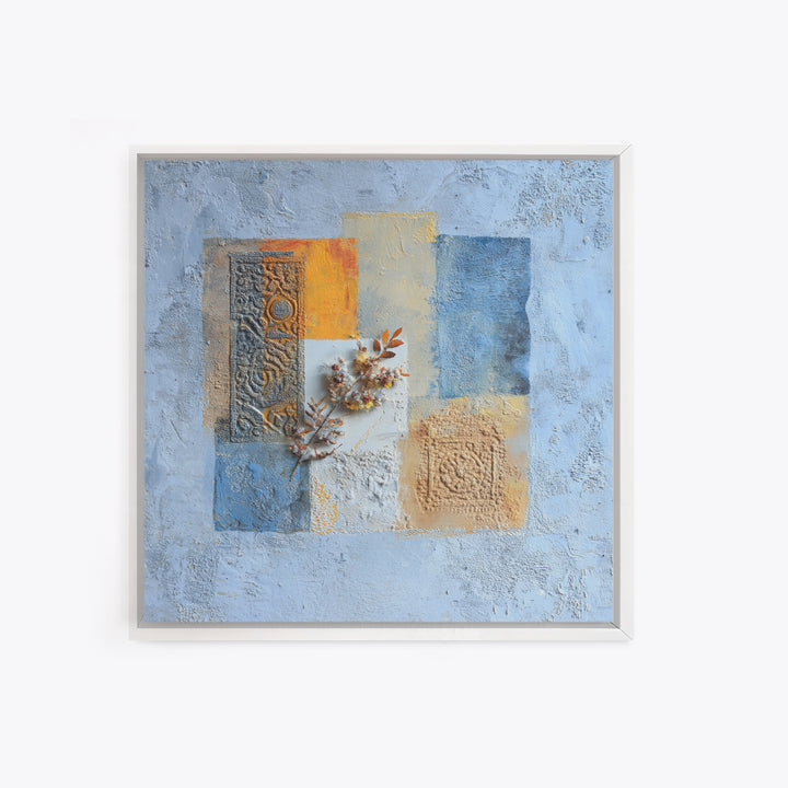 Indigo and Saffron Textile Abstraction Canvas Print, Moroccan Art, Moroccan, Living Room Decor, Abstract Art, Marrakesh, MOR-1x1-15