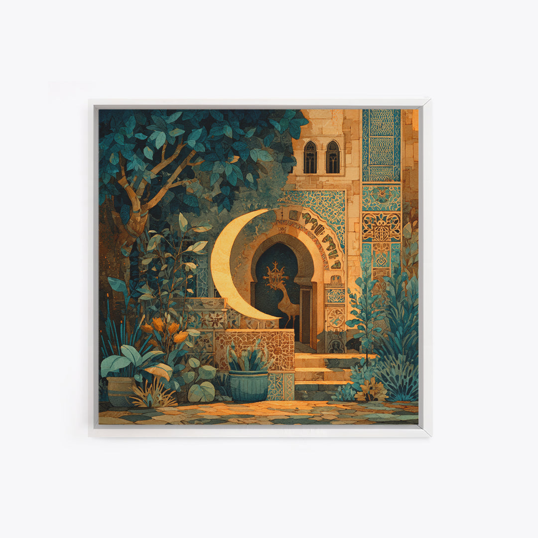 Camel Silhouette Beneath Crescent Moon Canvas Print, Moroccan Art, Digital Download Art, Living Room Decor, Fine Art, Marrakesh, MOR-1x1-35