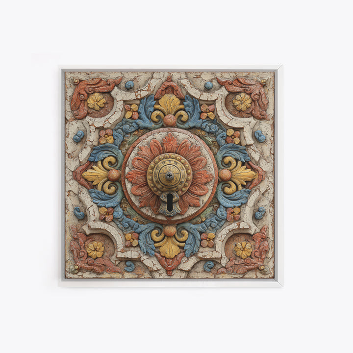 Patterned Door Hardware and Carved Wood Detail Canvas Print, Moroccan Art, Travel Poster, Living Room Decor, Marrakesh, MOR-1x1-43