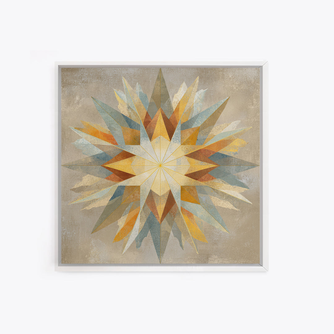 Gold Geometric Sunburst Framed Canvas Print, Moroccan Art, Living Room Decor, Oil Painting, Marrakesh 048, Set of Prints, MOR-1x1-48