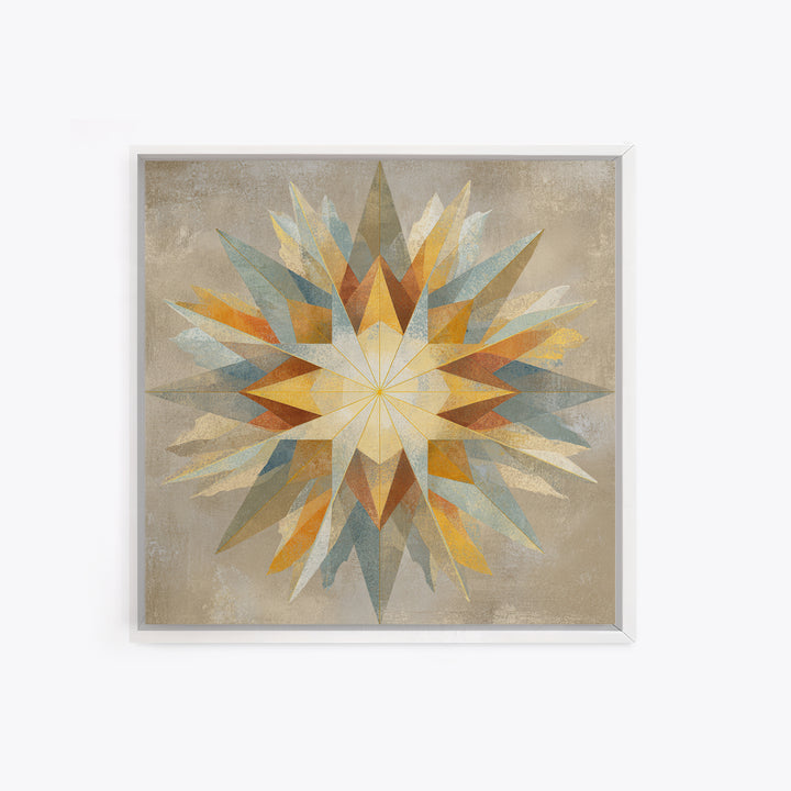 Gold Geometric Sunburst Framed Canvas Print, Moroccan Art, Living Room Decor, Oil Painting, Marrakesh 048, Set of Prints, MOR-1x1-48