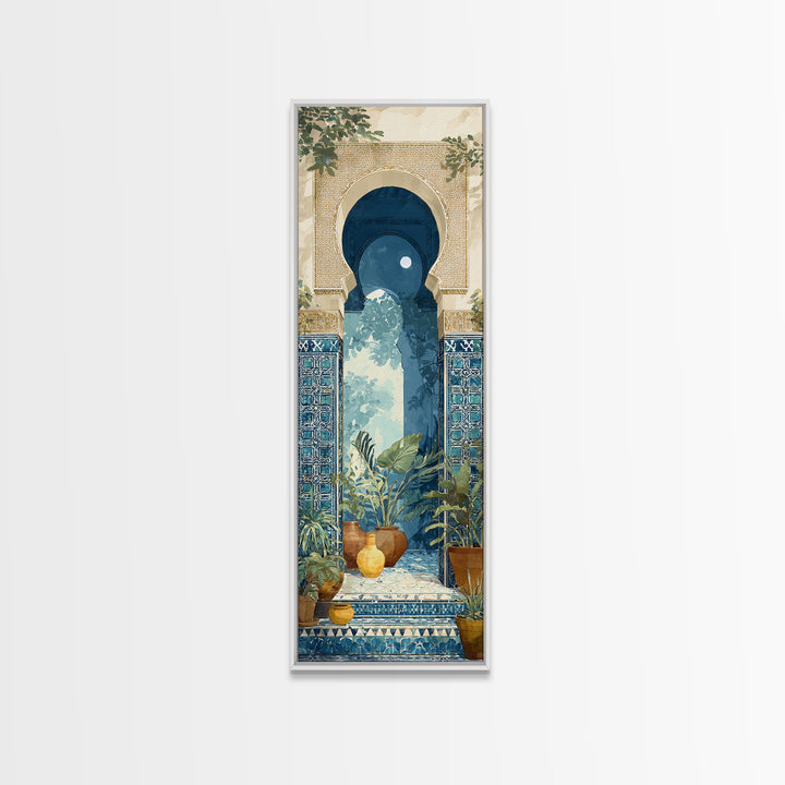 Moroccan Arch Framing a Moonlit Sky Framed Canvas Print, Moroccan Art, Printable, Living Room Decor, Fine Art, Marrakesh, MOR-1x3-4