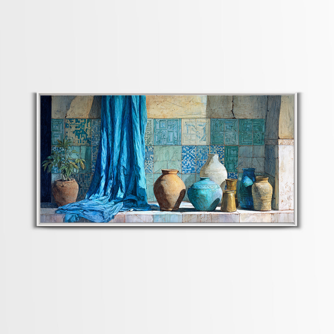 Tuareg Blue Scarf Portrait Framed Canvas Print, Moroccan Art, Contemporary Art, Living Room Decor, Fine Art, Marrakesh, MOR-2x1-38