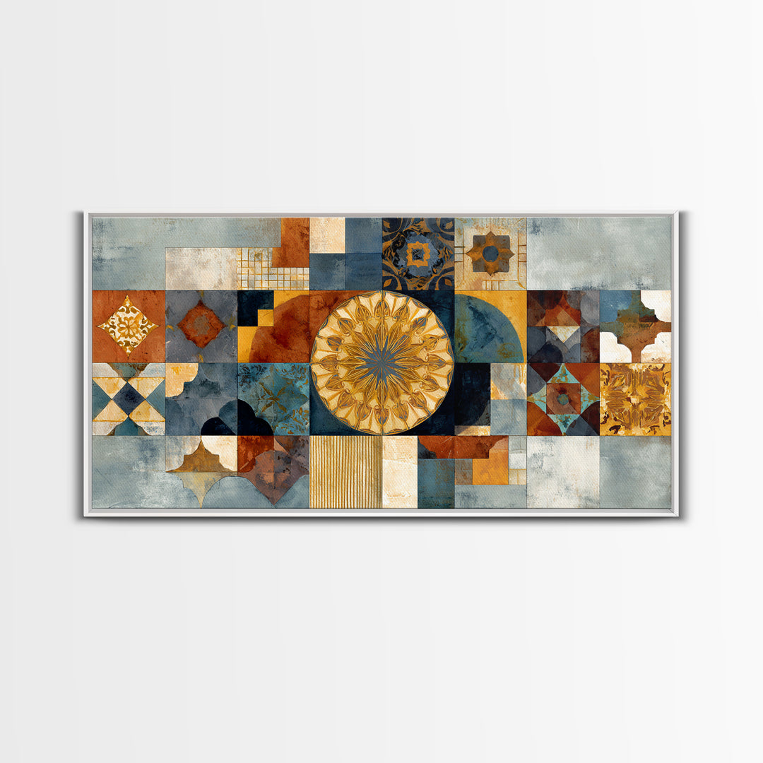 Gold Geometric Sunburst Canvas Print, Moroccan Art, Minimalist Decor, Living Room Decor, Fine Art, Marrakesh, Boho Wall Art, MOR-2x1-44