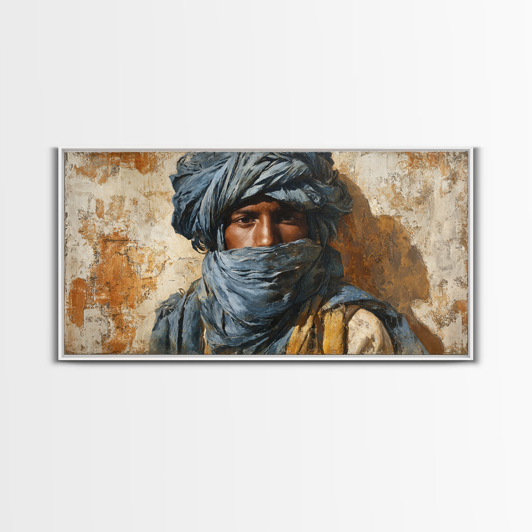 Tuareg Blue Scarf Portrait Canvas Print, Moroccan Art, Living Room Decor, Oil Painting, Marrakesh 162, Set of Prints, MOR-2x1-62