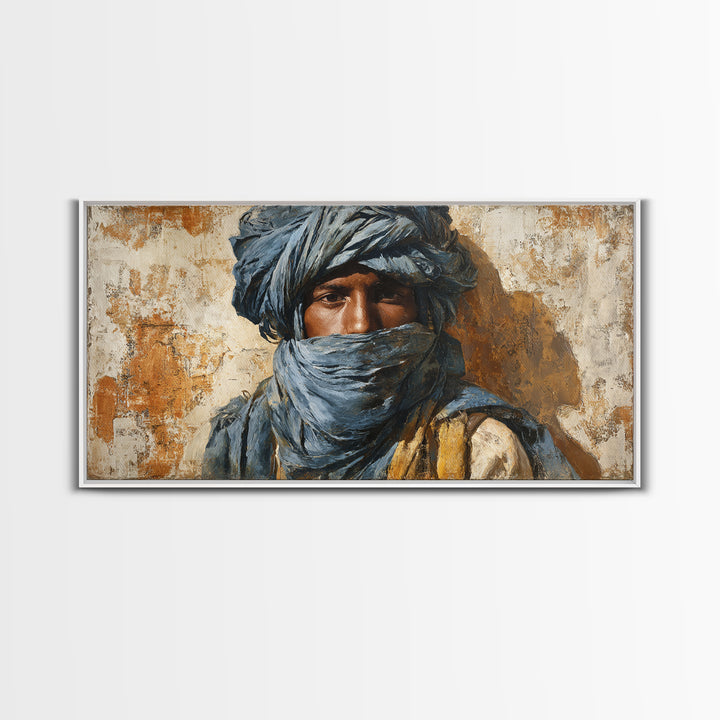 Tuareg Blue Scarf Portrait Canvas Print, Moroccan Art, Living Room Decor, Oil Painting, Marrakesh 162, Set of Prints, MOR-2x1-62