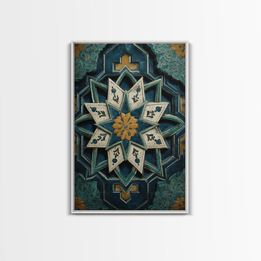 Geometric Star Motif Canvas Print, Moroccan Art, Map Wall Art, Living Room Decor, Fine Art, Marrakesh, Luxury Decor, MOR-2x3-61