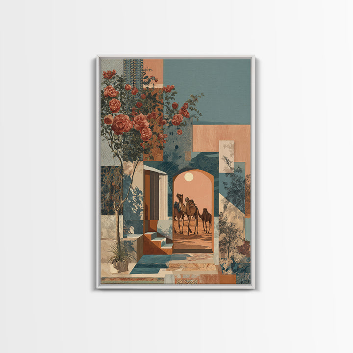 Desert Camel Caravan Framed Canvas Print, Moroccan Art, Room Decor, Living Room Decor, Fine Art, Marrakesh, Printable Wall Art, MOR-2x3-83