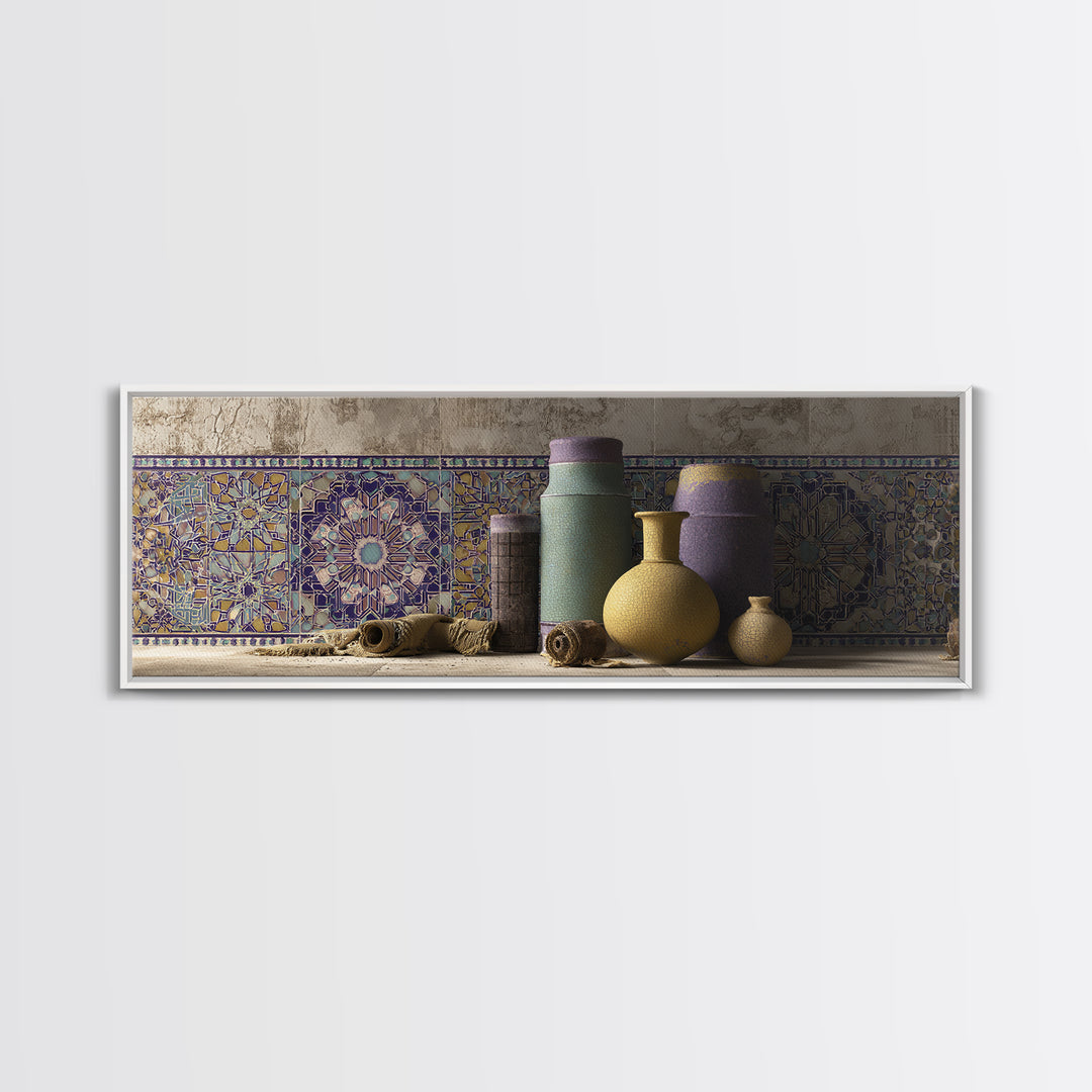 Islamic Geometric Rosette Framed Canvas Print, Moroccan Art, Contemporary Art, Living Room Decor, Fine Art, Marrakesh, MOR-3x1-52