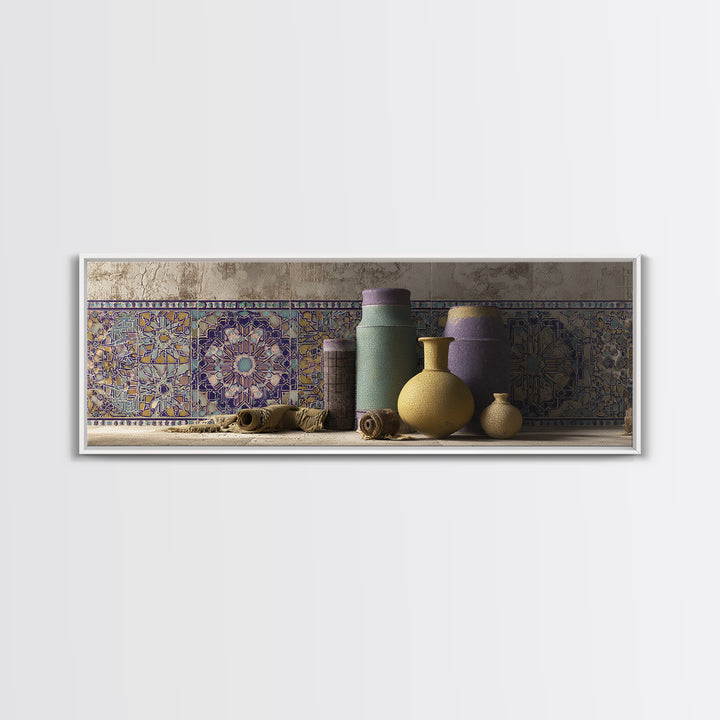 Islamic Geometric Rosette Framed Canvas Print, Moroccan Art, Contemporary Art, Living Room Decor, Fine Art, Marrakesh, MOR-3x1-52