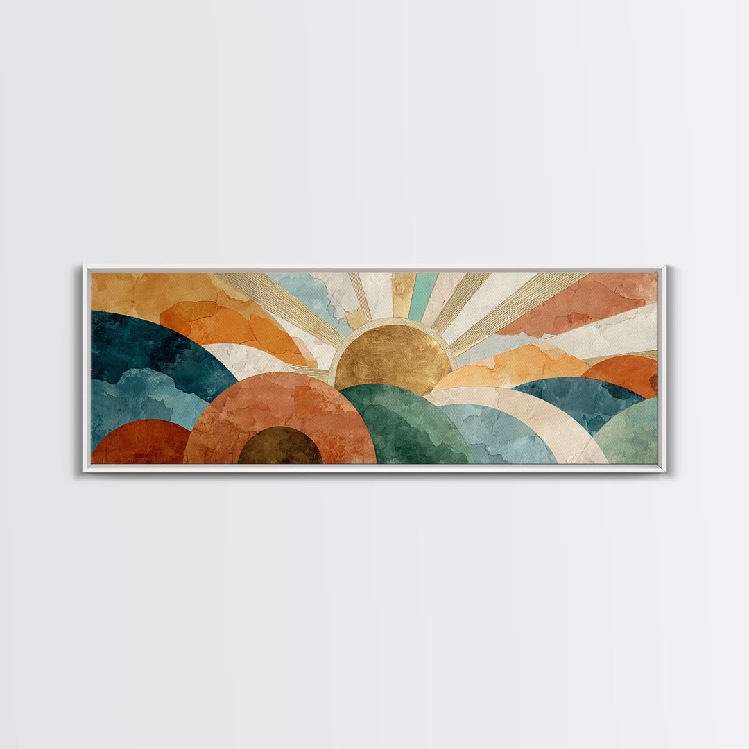 Gold Geometric Sunburst Canvas Print, Moroccan Art, Art, Living Room Decor, Fine Art, Marrakesh, Modern Wall Art, Boho Decor, MOR-3x1-88