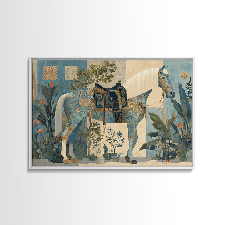 Ornate Horse with Decorative Saddle Canvas Print, Moroccan Art, Digital Art, Living Room Decor, Marrakesh, Living Room Rug, MOR-3x2-51