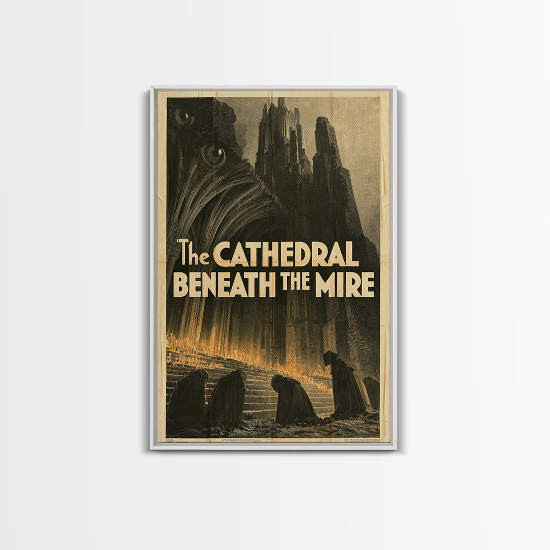 The Cathedral Beneath The Mire, English Language Horror Movie Poster, 1930s Horror Art, Gothic Cinema Wall Art, Canvas Print