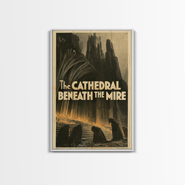 The Cathedral Beneath The Mire, English Language Horror Movie Poster, 1930s Horror Art, Gothic Cinema Wall Art, Canvas Print