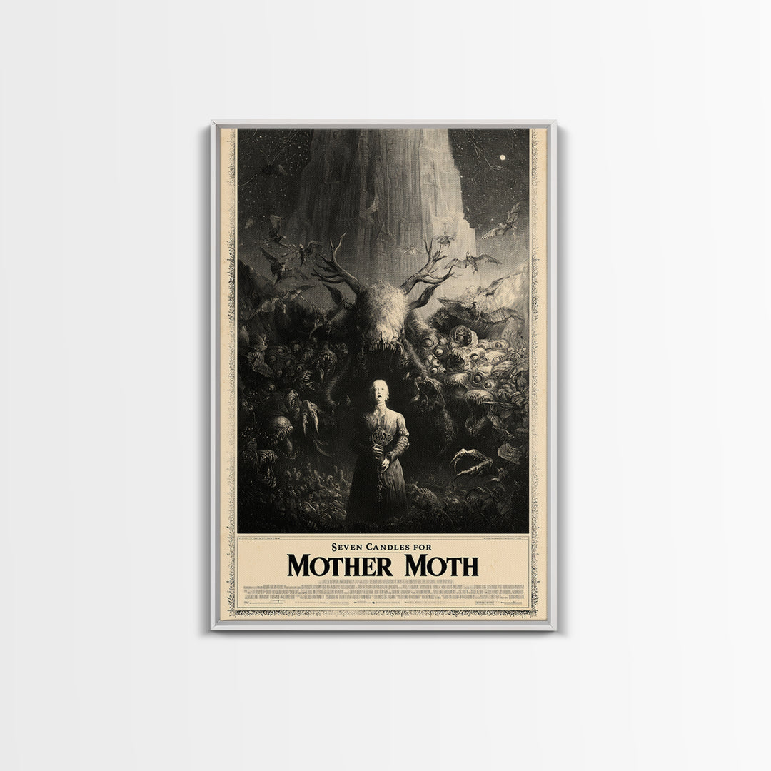 Seven Candles For Mother Moth, English Language Horror Movie Poster, Gothic Engraving Art, Retro Horror Movie Art, Framed Canvas Print