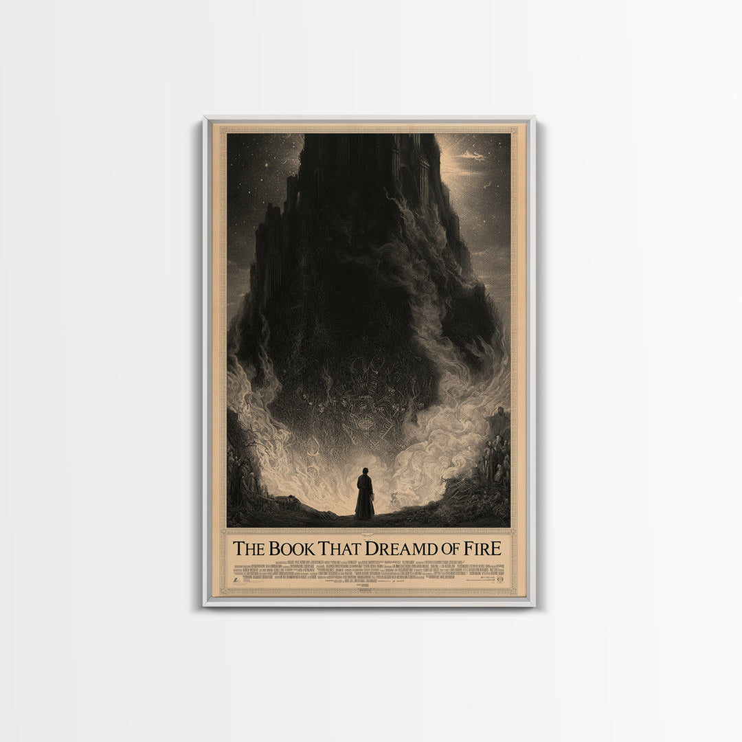 The Book That Dreamed Of Fire, English Language Horror Movie Poster, Gothic Engraving Art, Gothic Cinema Wall Art, Framed Canvas Print