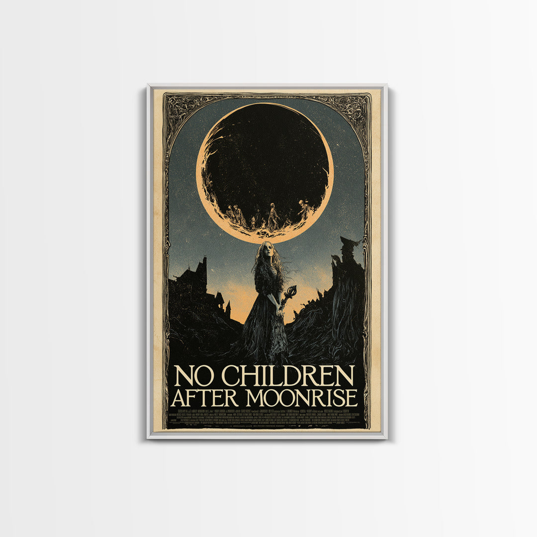 No Children After Moonrise, English Language Horror Movie Poster, Decadent Line Art, Cult Horror Poster, Framed Canvas Print