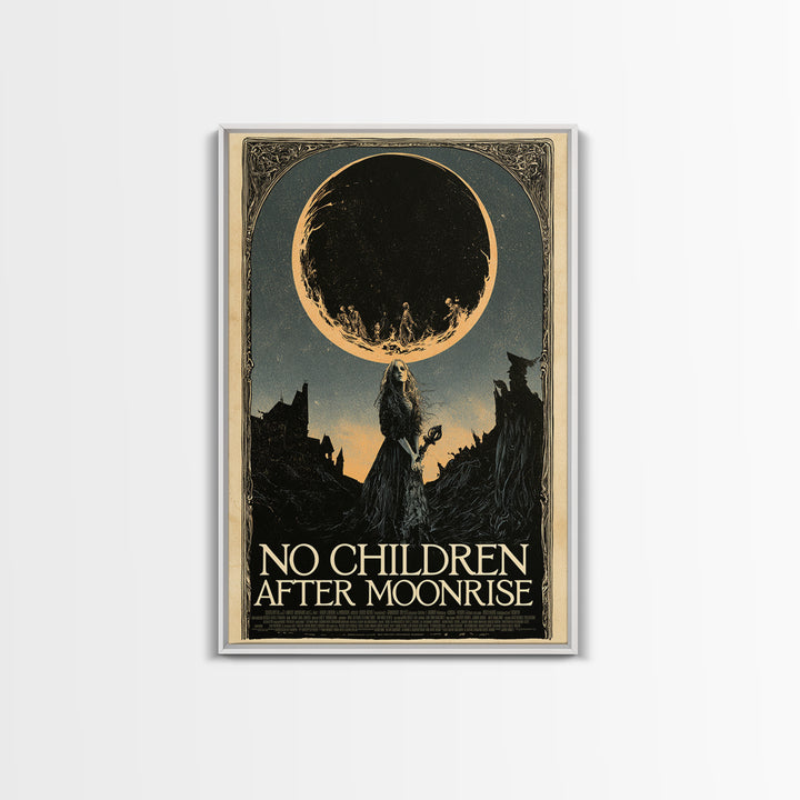 No Children After Moonrise, English Language Horror Movie Poster, Decadent Line Art, Cult Horror Poster, Framed Canvas Print