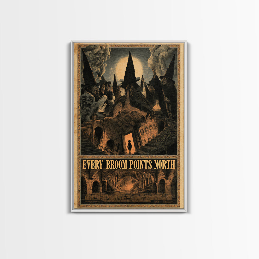 Every Broom Points North, English Language Horror Movie Poster, Architectural Etching Art, Cult Horror Poster, Canvas Print