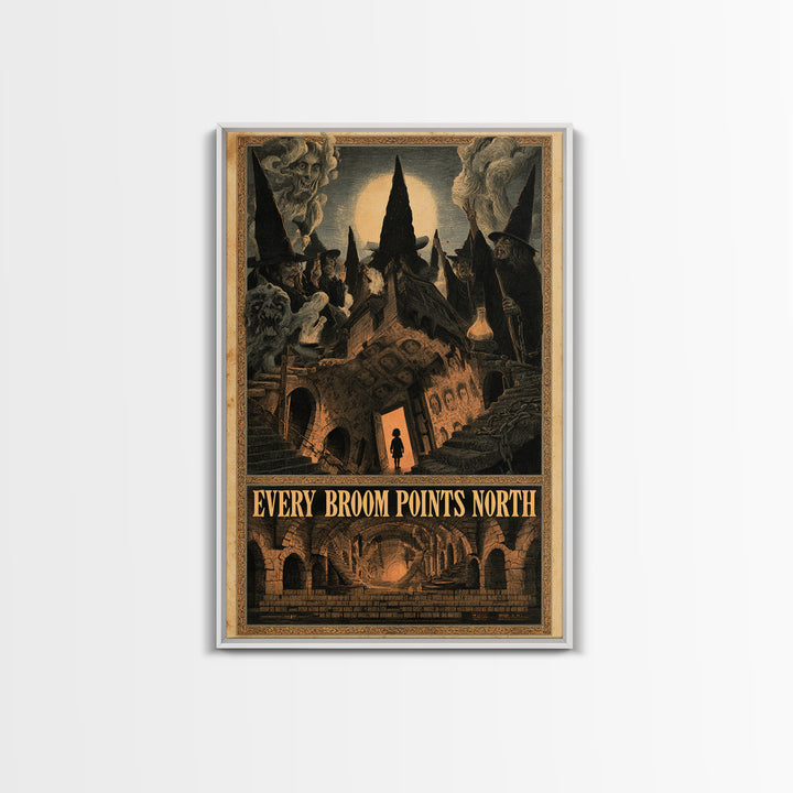Every Broom Points North, English Language Horror Movie Poster, Architectural Etching Art, Cult Horror Poster, Canvas Print