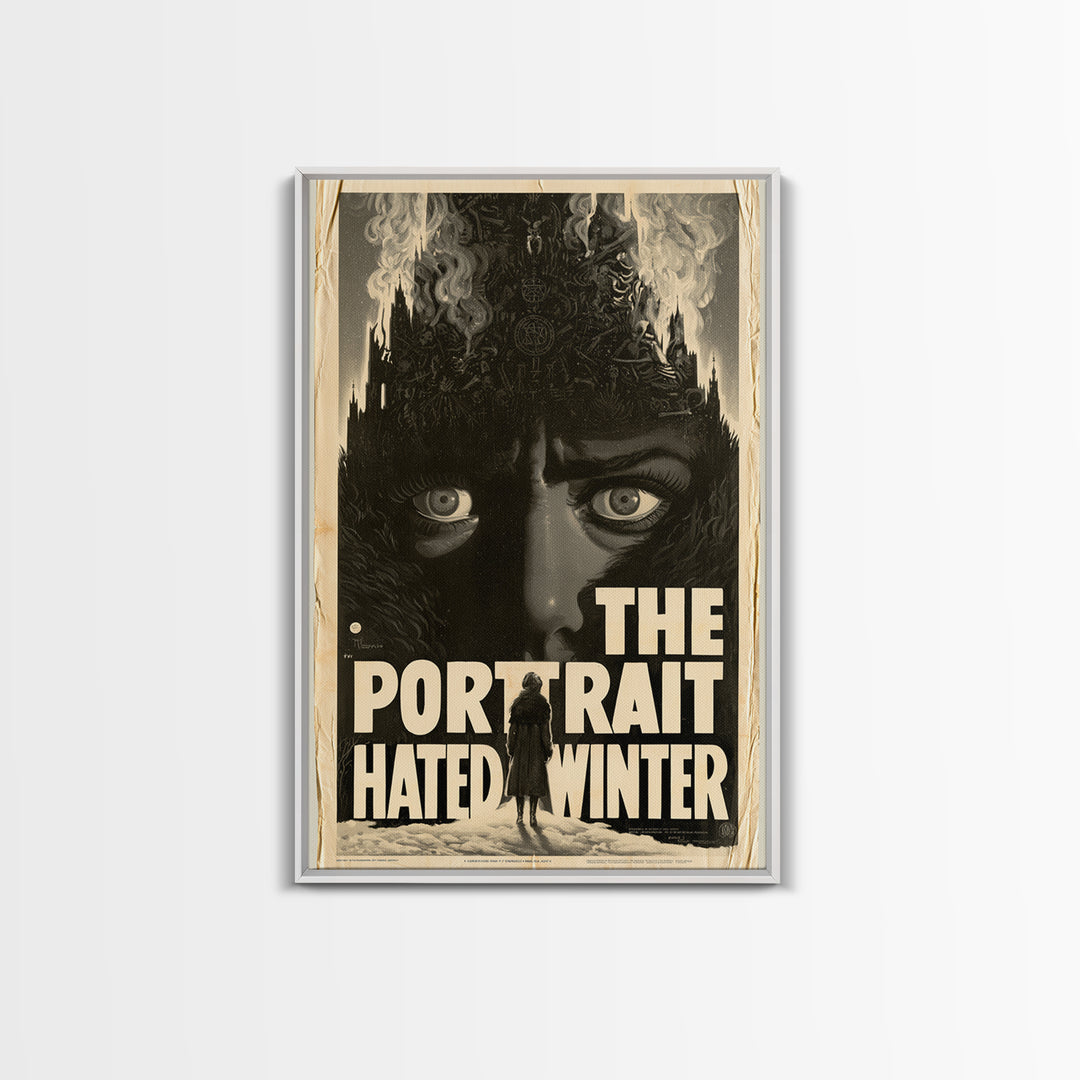 The Portrait That Hated Winter, English Language Horror Movie Poster, 1930s Horror Art, Gothic Cinema Wall Art, Framed Canvas Print