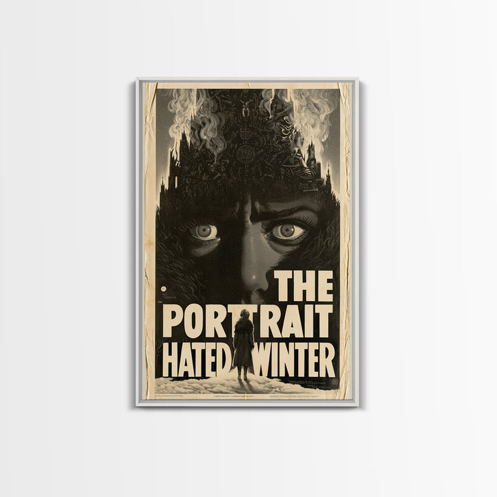 The Portrait That Hated Winter, English Language Horror Movie Poster, 1930s Horror Art, Gothic Cinema Wall Art, Framed Canvas Print