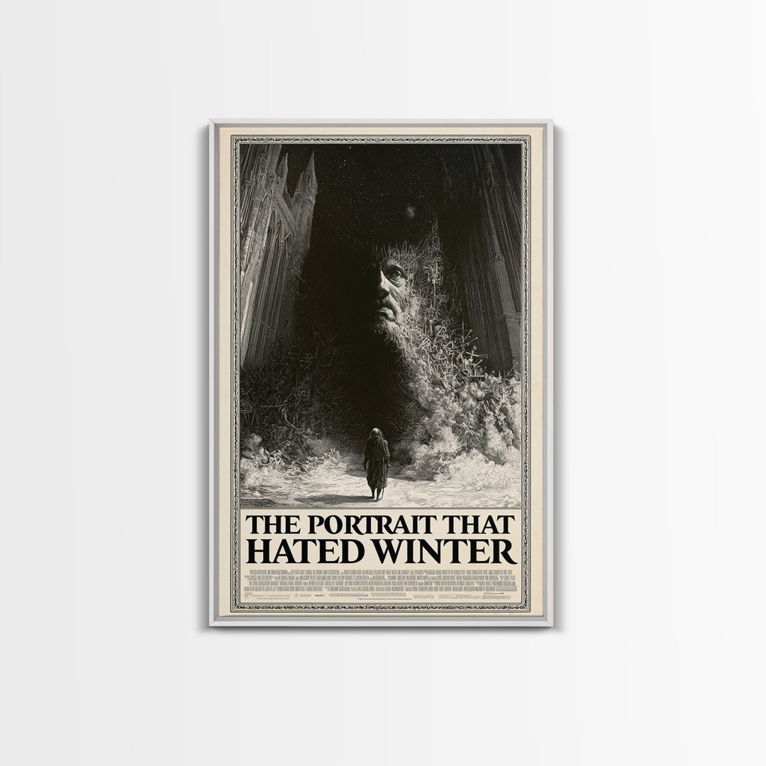 The Portrait That Hated Winter, English Language Horror Movie Poster, Gothic Engraving Art, Retro Horror Movie Art, Framed Canvas Print