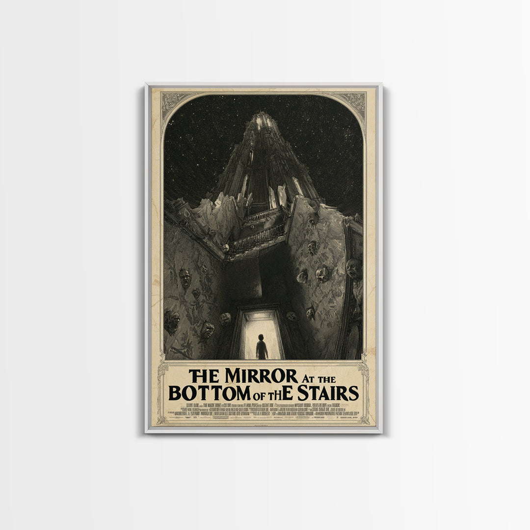 The Mirror At The Bottom Of The Stairs, English Language Horror Movie Poster, Gothic Engraving Art, Cult Horror Poster, Horror Wall Art