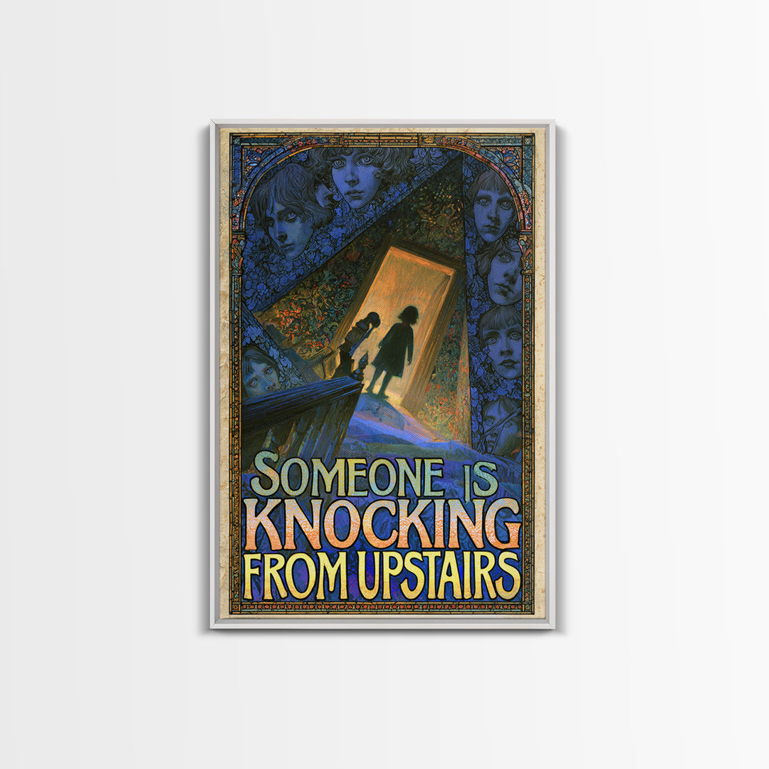 Someone Is Knocking From Upstairs, English Language Horror Movie Poster, Stained Glass Gothic Art, Classic Monster Poster, Canvas Print