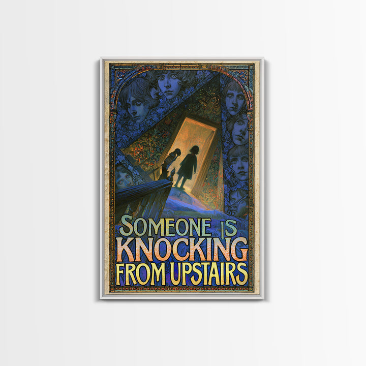 Someone Is Knocking From Upstairs, English Language Horror Movie Poster, Stained Glass Gothic Art, Classic Monster Poster, Canvas Print