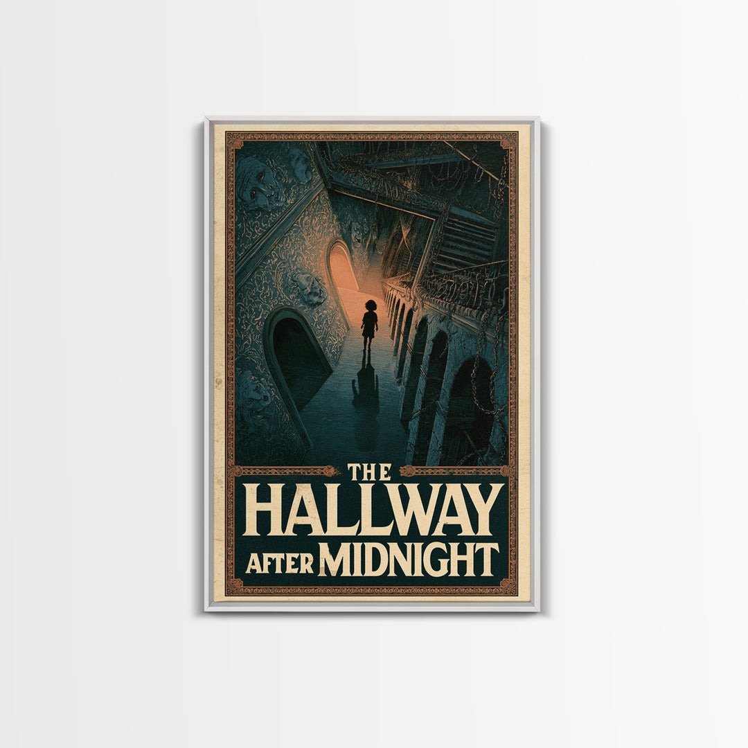 The Hallway After Midnight, English Language Horror Movie Poster, Architectural Etching Art, Classic Monster Poster