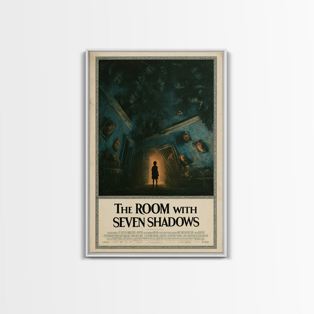 The Room With Seven Shadows, English Language Horror Movie Poster, Dark Romantic Horror Art, Gothic Cinema Wall Art, Framed Canvas Print