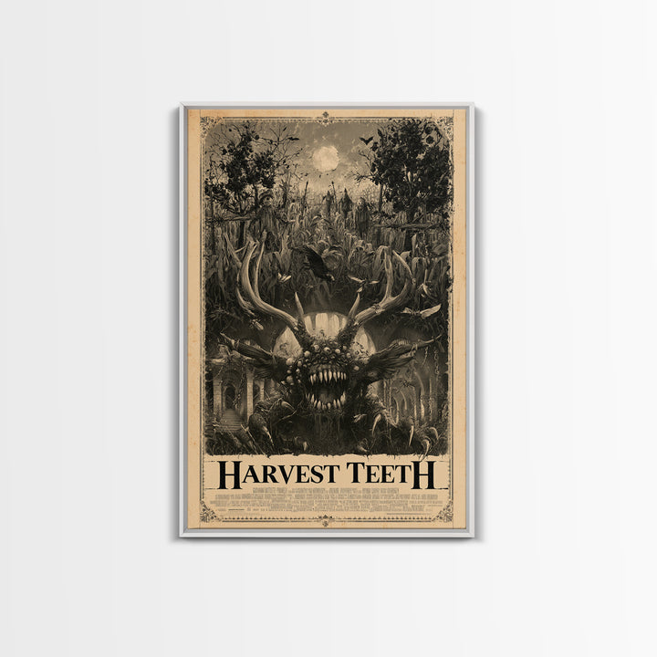Harvest Teeth, English Language Horror Movie Poster, Architectural Etching Art, Classic Monster Poster, Framed Canvas Print