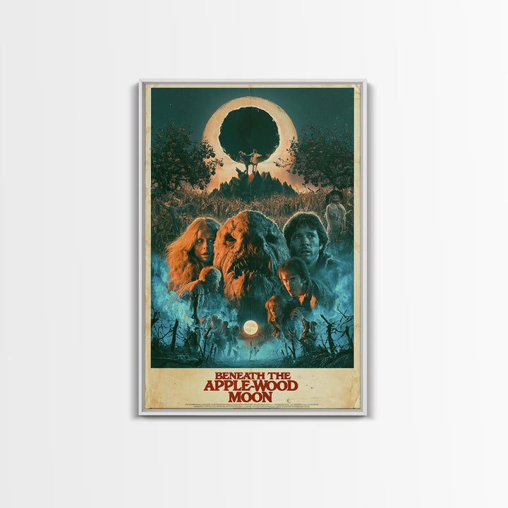 Beneath The Apple-Wood Moon, English Language Horror Movie Poster, 1980s Vhs Nightmare Cover Inspired Art, Retro Horror Movie Art