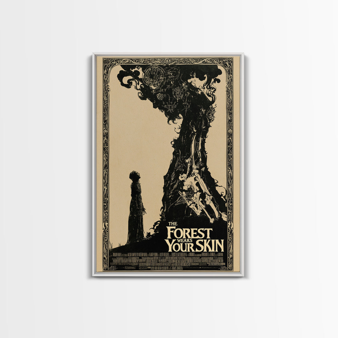 The Forest Wears Your Skin, English Language Horror Movie Poster, Decadent Line Art, Retro Horror Movie Art, Framed Canvas Print