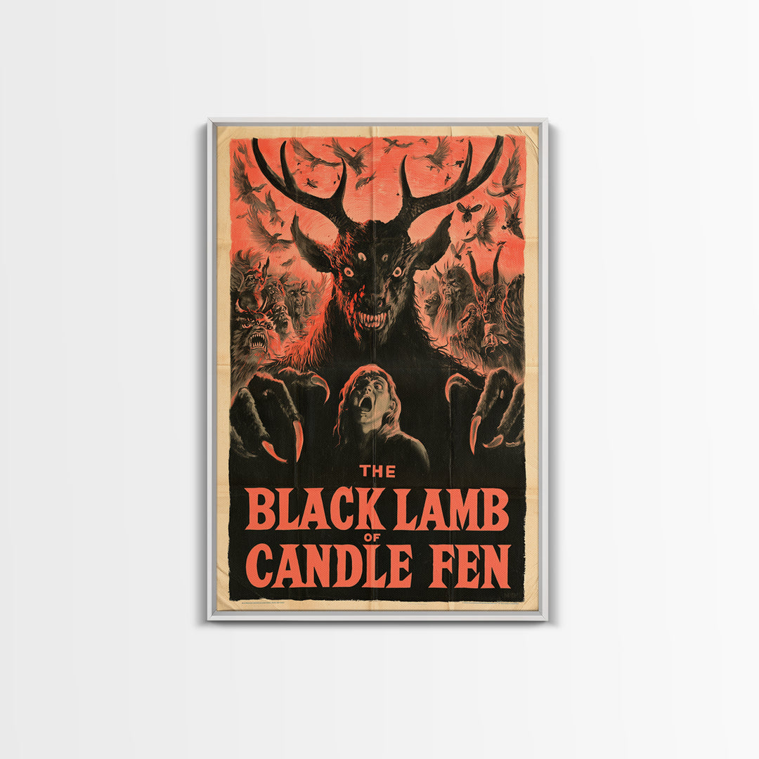 The Black Lamb Of Candle Fen, English Language Horror Movie Poster, 1950s Creature-Feature One-Sheet Inspired Art, Gothic Cinema Wall Art